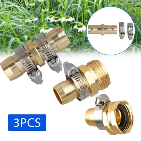 Male Female Hose Connector with Stainless Steel Clamp 3 Sets 5//8 Brass Garden Hose Repair Mender Water Hose End Replacement